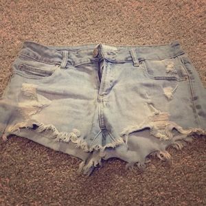 Distressed jean shorts